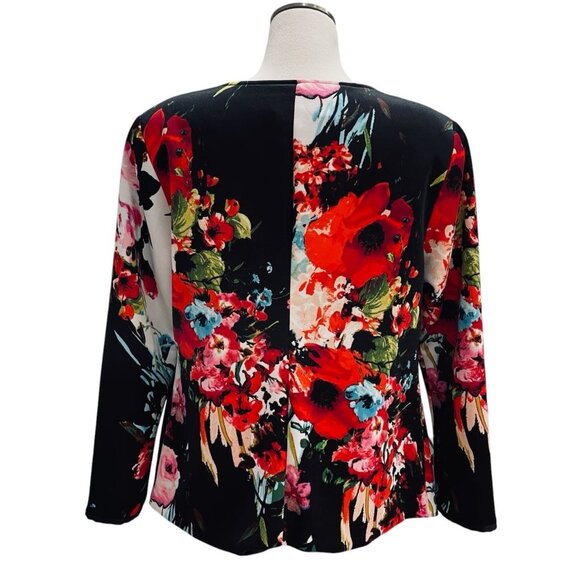 Igigi Floral Zip Jacket Womens Size 12 Black Red Poppy Print Lightweight Blazer - Picture 10 of 11
